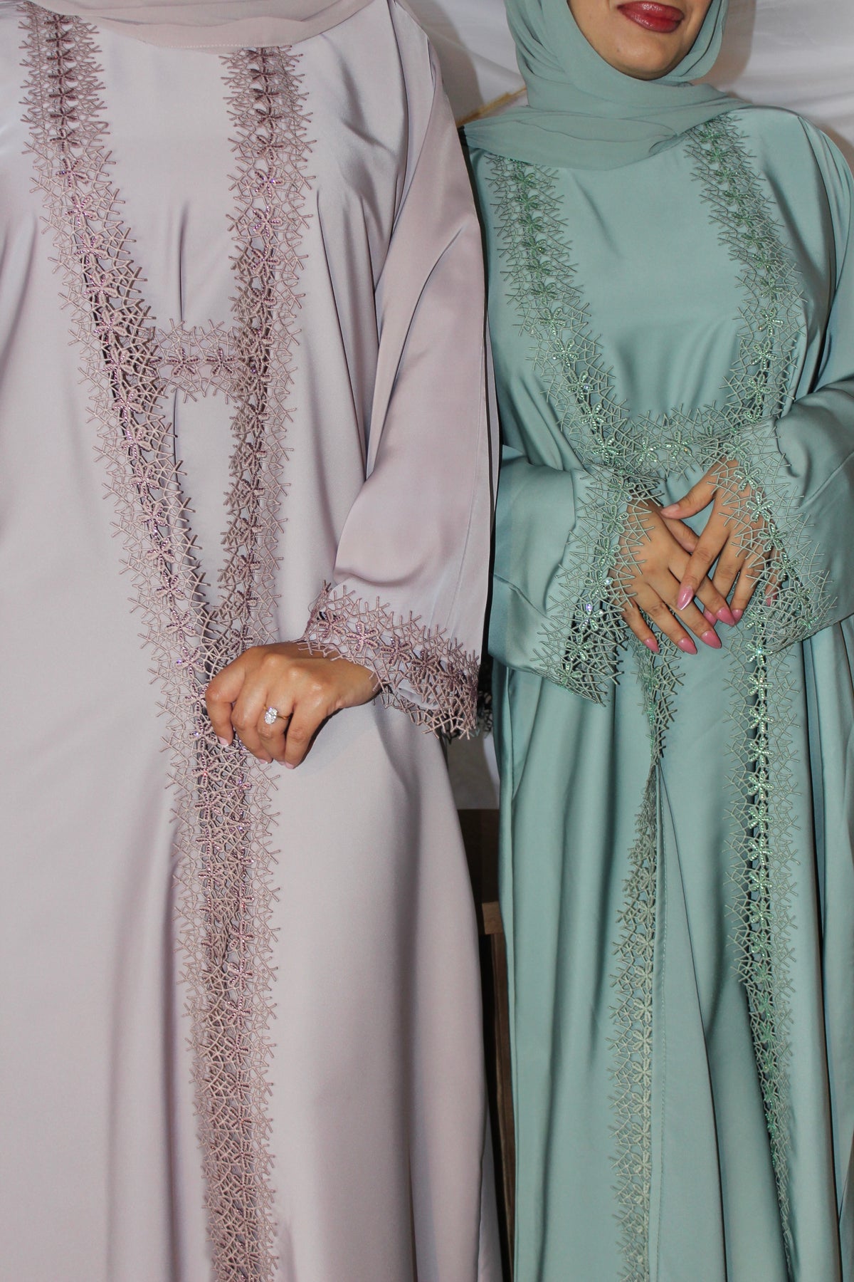 Latifah Lace Border Abaya with Hijab and Belt