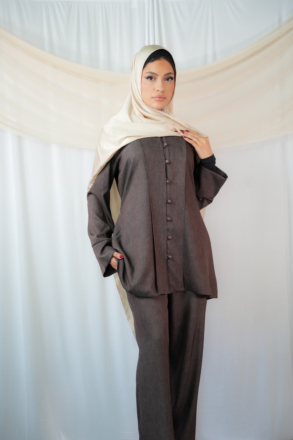 Mulikat 3-piece tunic outfit with longline top and wide-leg trousers