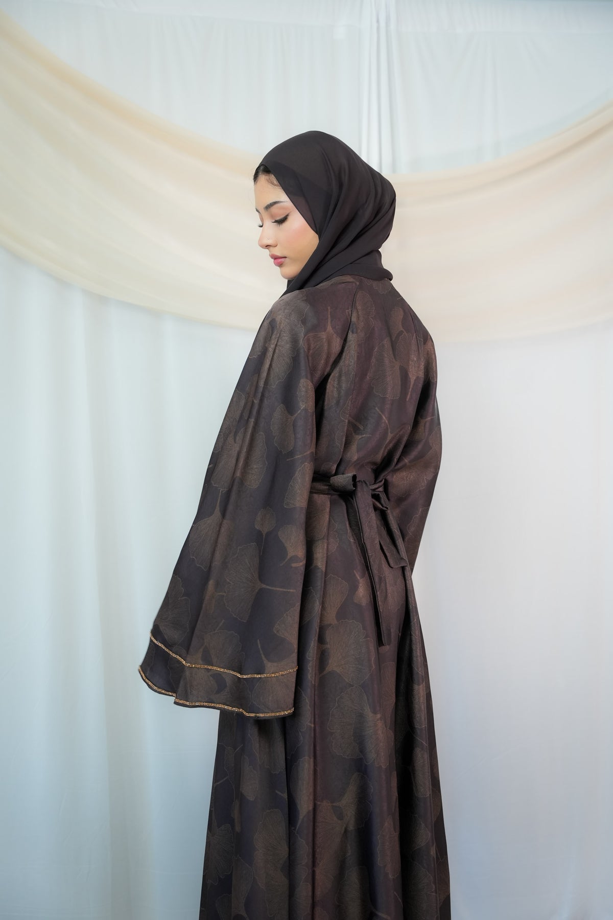 Razia elegant satin abaya with wide kimono sleeves