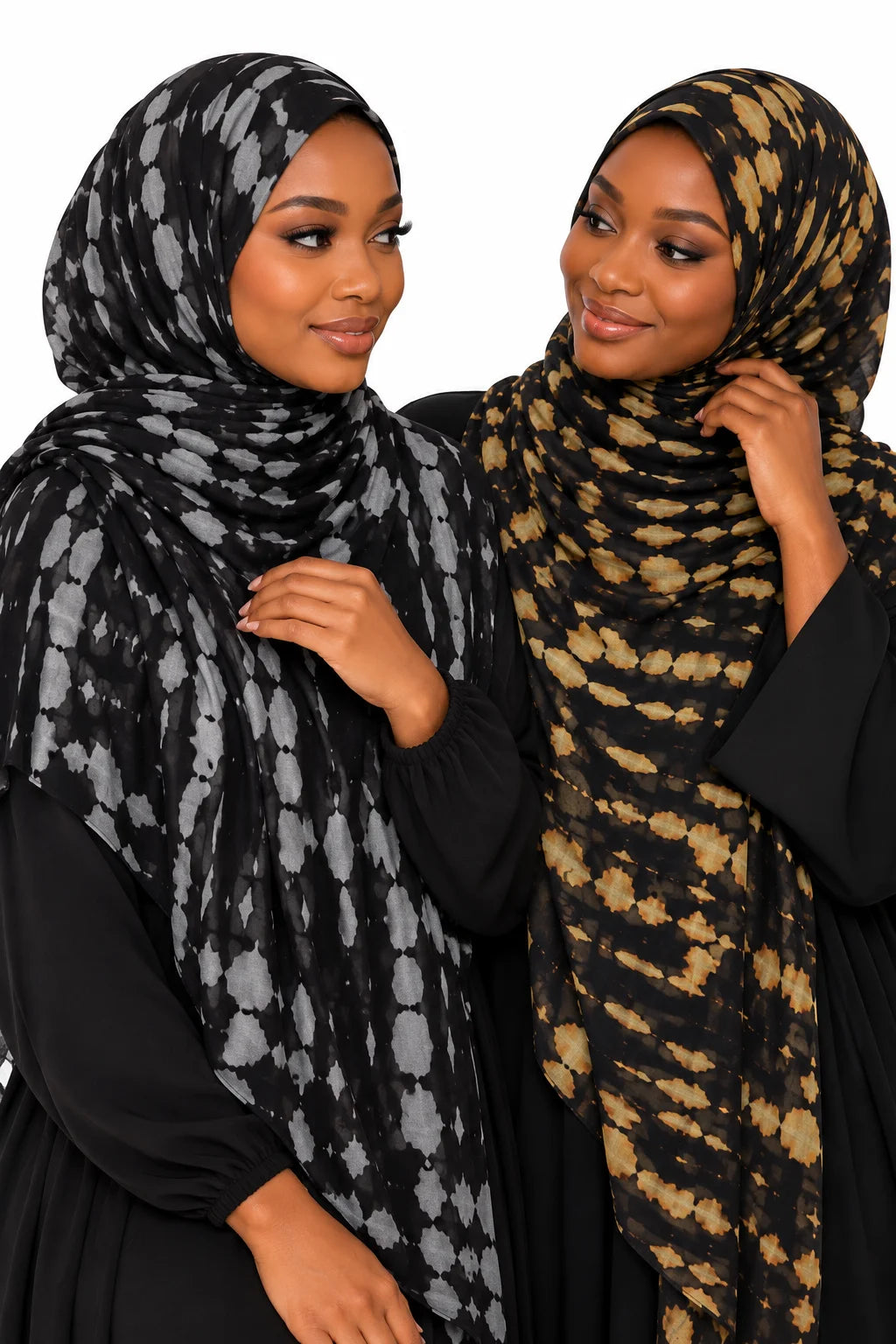 Printed Modal Hijab in Black & Grey Tie-Dye Abstract Print | Modern Headscarf