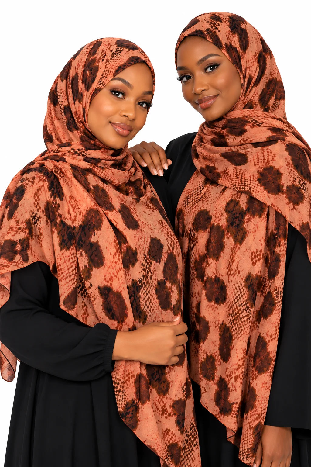 Printed Modal Hijab in Terracotta Snake & Animal Print | Warm Toned Designer Headscarf