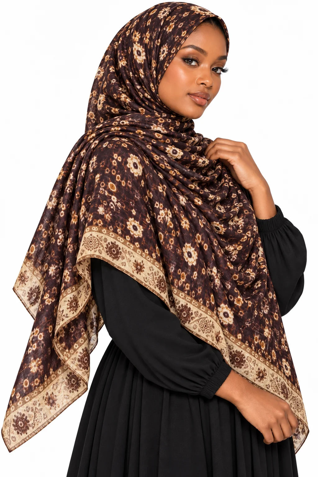 Women's modal hijab with a vintage-inspired floral boho print