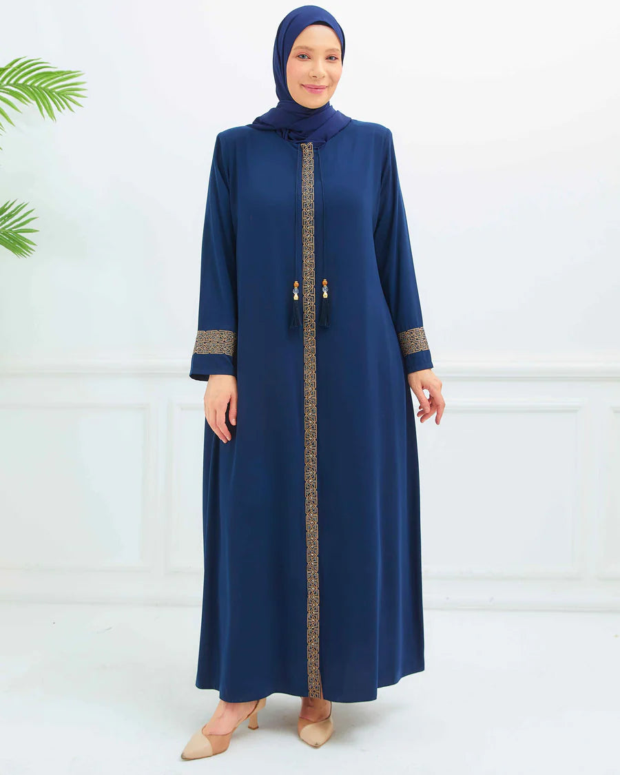 Zeenat Medina Silk abaya with decorative details along the front opening
