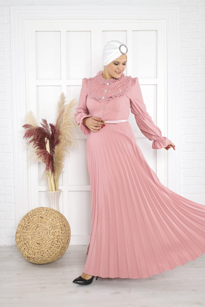 EG Frill Pleated Dress - Flamingo Pink – Elegance galleria
