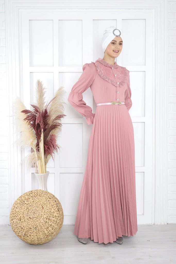 EG Frill Pleated Dress - Flamingo Pink – Elegance galleria